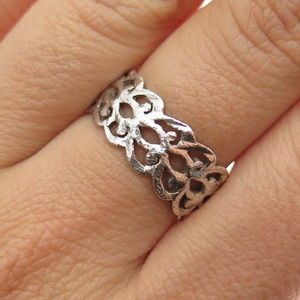 925 Sterling Silver Vintage Heart Link Band Ring Size 8